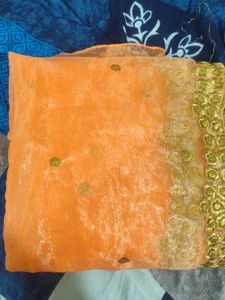 Elegant Peach Organza Duppta