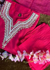 Premium Fuschia Handwork Suit Set