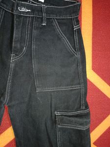 Denim Black Pant With White Threaded Design