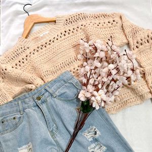 Boho Crochet Crop Knit Sweater A