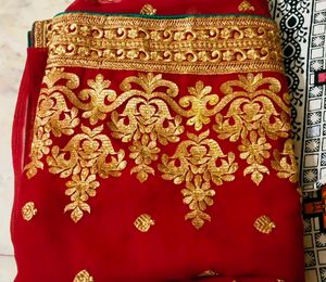 Red &amp; Gold Embroidered Saree