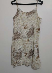 Beige and Brown Sleeveless Mini Dress