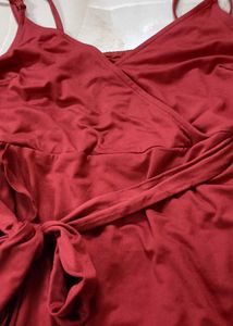 red knee length dress