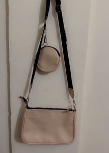 Beige Shoulder Bag with Coin Purse