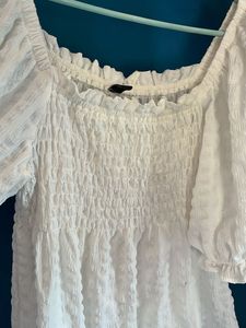 White Smocked Puff Sleeve Top
