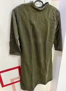 Olive Pencil Dress High Neck Full Sleeved