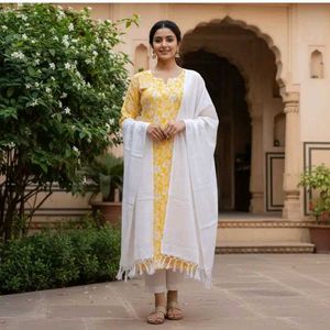 Elegant Yellow Printed Kurta Set( pant not include