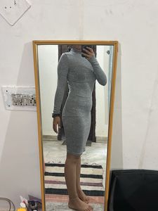 Gray Turtleneck Bodycon Dress