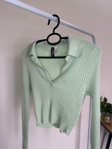 H&amp;M Mint Green Ribbed Crop Top