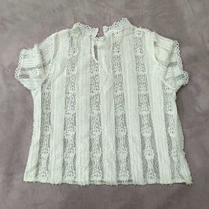 White Lace High Neck Top