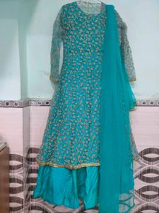Teal Embroidered Kurta Set
