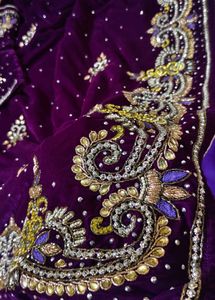 Elegant heavy work Purple Velvet Saree 😍