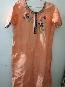 Embroidered Peach Kurta