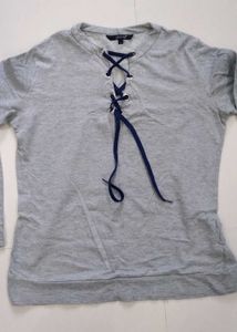 Lace-Up Gray Long Sleeve Top