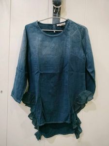 Dark Blue Top With Denim Look