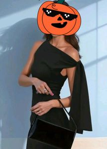 solid Balck side slit dress - formal dres