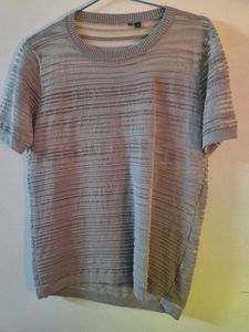 Grey Mesh Striped Top