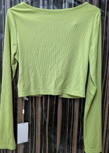 Green Ribbed Crop Top