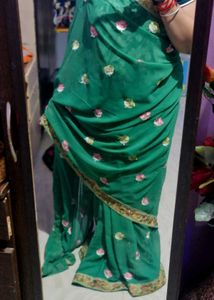 Emerald Green Floral Saree