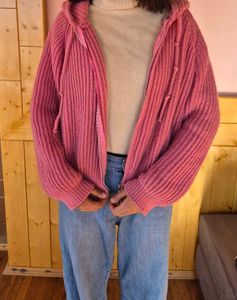 Pink Knit Zip-Up Hoodie