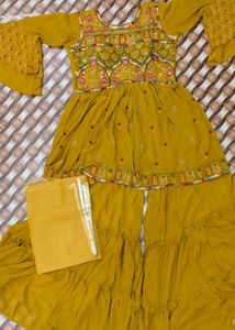3 Pieces Mustard Garara Suit Set