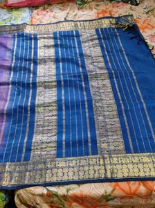 Purple and blue Saree with unstitched blouse piece