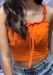 Orange Ruffle Tie Crop Top