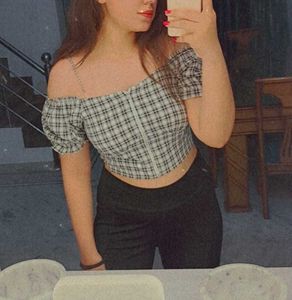 Plaid Off-Shoulder Crop Top