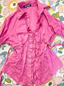 Pink Fitted Shirt With Ruffle Details