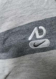Nike Men Grey White Striped Cotton Polo Tshirt