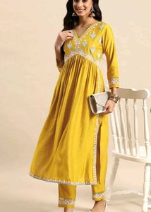 Yellow Embroidered Kurti Set