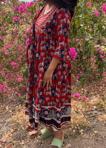 RED COTTON ANARKALI SET