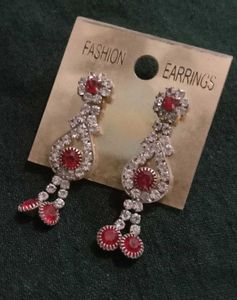Red &amp; Silver Dangle Earrings