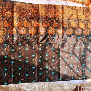 BLACK SAREE WITH COPPER DESIGN