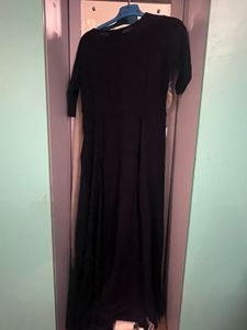 Black Dress with Tasseled Shawl