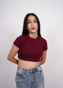 S - Burger Bae Round Neck Crop Baby Tee For Women