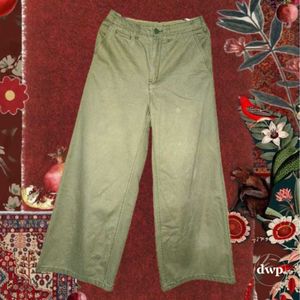 Olive straight wide leg high waisted pants