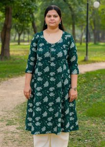 Teal Floral Print Kurta