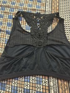 Black Lace Back Tank Top With Arms Cover