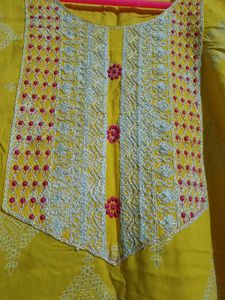 Yellow Embroidered Kurti