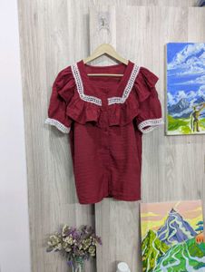 Maroon Ruffled Collar Top