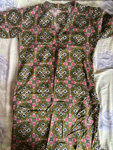 Olive Cotton Kurta With Kalankari Print