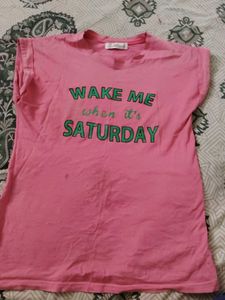 Pink "Wake Me When It's Saturday" Tee