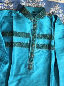 Men Blue Kurta With Silk Jacket