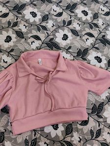 Pink Corduroy Cropped Blouse
