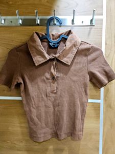 Brown Polo Crop Top