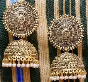 Dome Shaped Golden Oxidised Alloy Jhumka Earrings❤