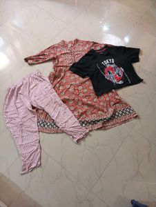 Clothing Bundle - Dress, Pants, and Tee 1 Dupatta