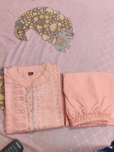 Peach Embroidered Kurta Set