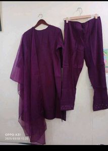 Elegant Purple Kurta Set with organza dupatta